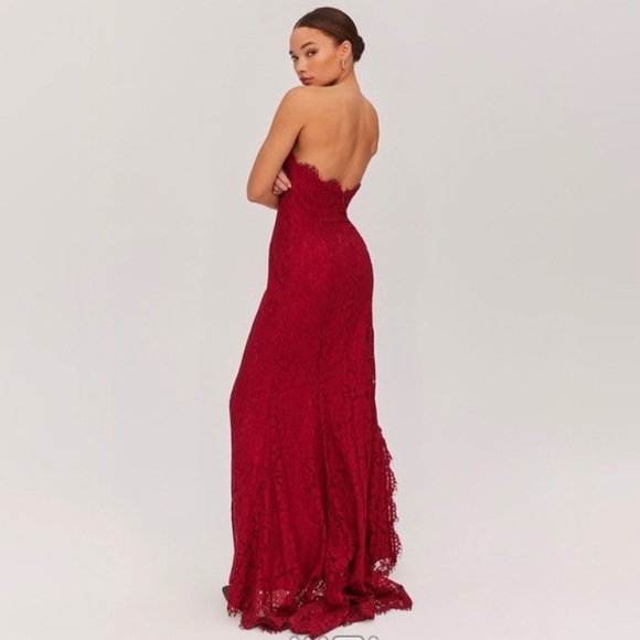 Anthropologie Fame and Partners Twilight dress strapless lace gown wine red - Picture 13 of 16